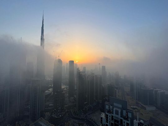 United Arab Emirates: Dubai, Abu Dhabi, Sharjah foggy weather and cloudy sky