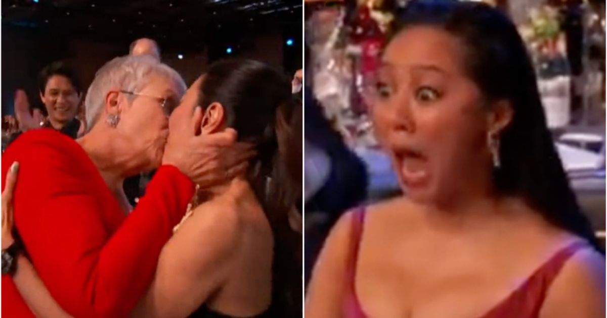 Jamie Lee Curtis kisses Michelle Yeoh at the Euphoric SAG Awards